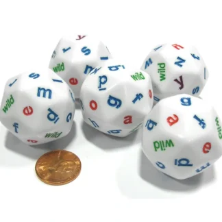Set of 5 White Alphabet Lowercase Triantakohedron D30 30 Sided 30mm Jumbo Dice - Your Source for Gaming Essentials Best Sale