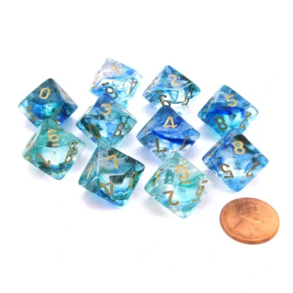 Set of Ten D10s Nebula Dice Set with Luminary - Oceanic with Gold Numbers - Your Source for Gaming Essentials Best