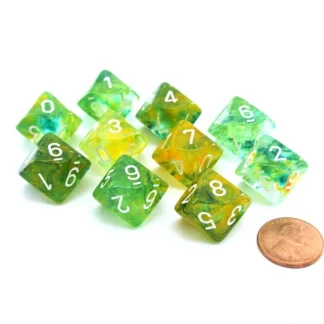 Set of Ten D10s Nebula Dice Set with Luminary - Spring with White Numbers - Your Source for Gaming Essentials New