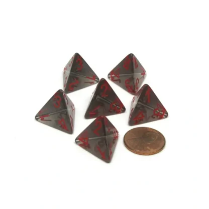Translucent 18mm 4 Sided D4 Chessex Dice, 6 Pieces - Smoke with Red Numbers - Your Source for Gaming Essentials New