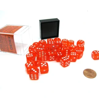 Translucent 12mm D6 Chessex Dice Block (36 Die) - Orange with White Pips - Your Source for Gaming Essentials Shop