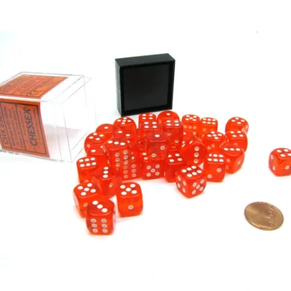 Translucent 12mm D6 Chessex Dice Block (36 Die) - Orange with White Pips - Your Source for Gaming Essentials Shop
