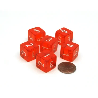 Translucent 15mm 6-Sided D6 Chessex Dice, 6 Pieces - Orange with White Numbers - Your Source for Gaming Essentials Fashion