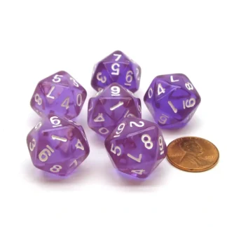 Translucent 18mm 20-Sided D10 Dice Numbered 0-9 Twice, 6 Pieces- Purple - Your Source for Gaming Essentials Cheap