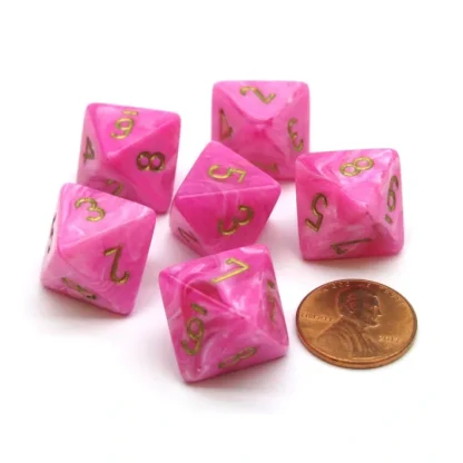 Vortex 15mm 8 Sided D8 Chessex Dice, 6 Pieces - Pink with Gold - Your Source for Gaming Essentials Best