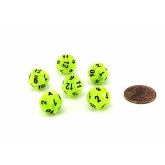 Vortex 12mm Mini 12 Sided D12 Dice, 6 Pieces - Bright Green with Black Numbers - Your Source for Gaming Essentials Fashion