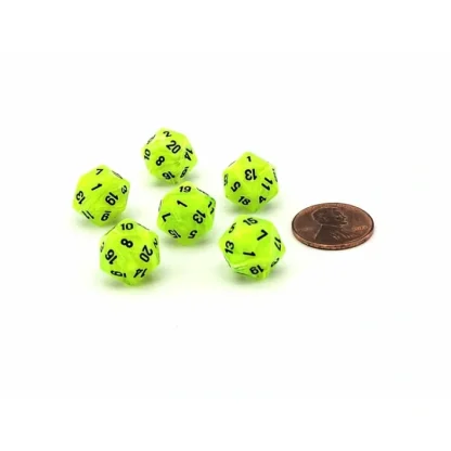 Vortex 12mm Mini 20 Sided D20 Dice, 6 Pieces - Bright Green with Black Numbers - Your Source for Gaming Essentials Best